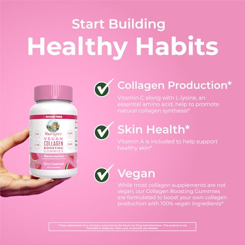 Vegan Collagen for Women &amp; Men, Collagen Boosting Gummies, Skin Care, Lysine, Vitamin C, Vitamin A, Amla, Supplement for Hair &amp; Skin, Vegan, Non-GMO, Gluten Free, 90 Servings