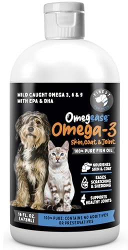 100% Pure Omega 3 Fish Oil for Dogs & Cats - Omegease Supplement for Skin & Coat, Itching, Shedding, Joints & Immune Health (16 oz)