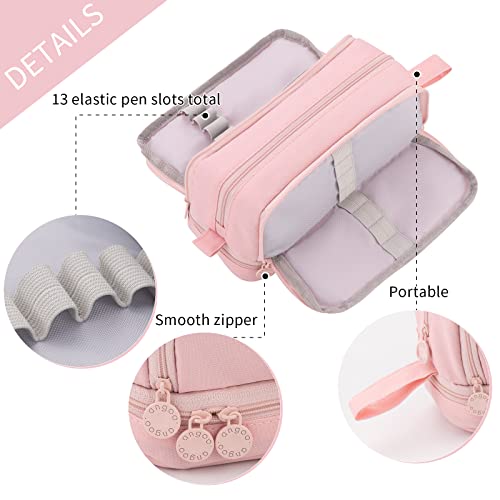 Large Capacity Pen Pencil Case with 4 Compartments, Multi-Slot Pencil Pouch Bag Aesthetic School Supplies Organizer for Teen Girls, Women, Adults (Pink)