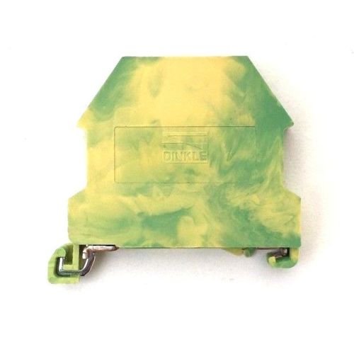 Dinkle DK4N-PE DIN Rail Grounding Terminal Block with Cover DK2.5NC-PE Screw Type Green Yellow IEC 630V UL 30A 10-28AWG, Pack of 25
