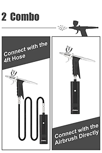 AHPPro High Pressure Cordless Airbrush Kit, Portable Airbrush Compressor,Connect Air hose Compressor for Makeup,Cake Decoration,Barber, Painting Model,Painting Nail Black