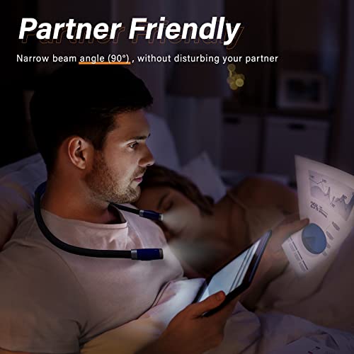 Rechargeable LED Neck Reading Light, Book Lights for Reading in Bed, 3 Brightness Levels, Flexible Soft Silicone Arms Comfortable Wear, Long Lasting. Perfect for Readers, Craft &amp; Knitting
