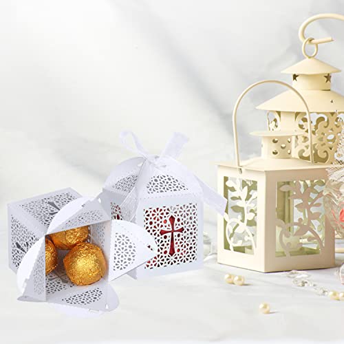 KPOSIYA 70 Pack Baptism Favor Boxes,Laser Cut Candy Box