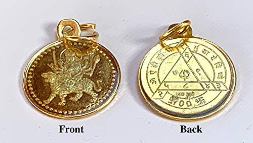 Durga Bisa Beesa Yantra Pendant - Astadhatu &amp; Golden Finish - Power, Protection, Fame