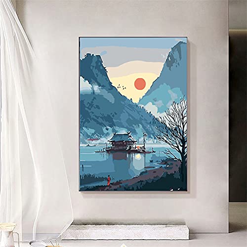Landscape, Japanese Paint by Numbers for Adults Beginner, Lake, Home Wall Decor16x20 Inch