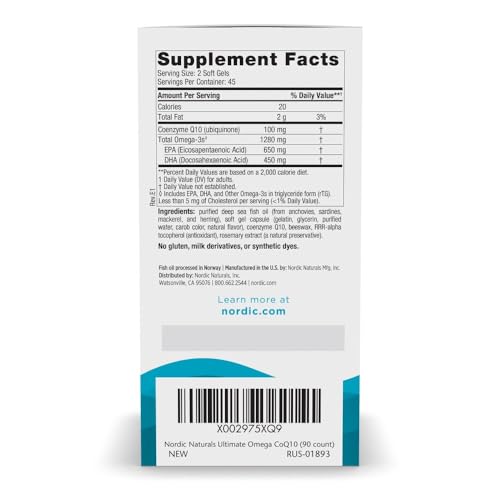 Ultimate Omega + CoQ10, Lemon - 90 Soft Gels - 1280 mg Omega-3 + 100 mg CoQ10 - Heart Health, Cellular Energy, Antioxidant Support - Non-GMO - 45 Servings