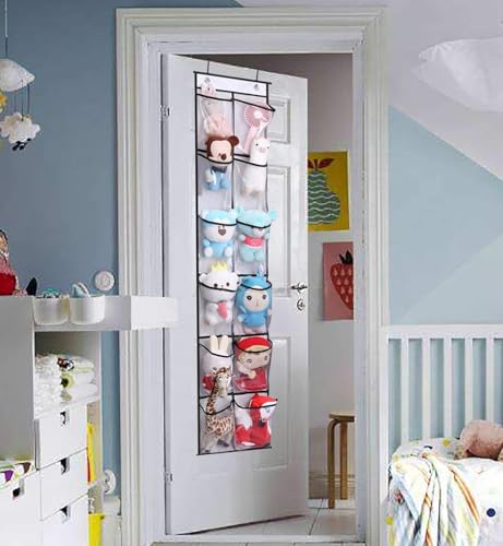 Over The Narrow Door Shoe Organizer with 12 Crystal Pockets Hanging Closet Door (2 Packs, White)