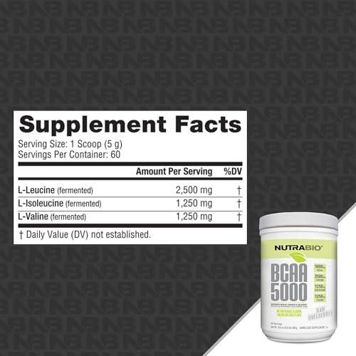 BCAA 5000 Powder - Fermented Branched Chain Amino Acids for Muscle Growth & Recovery - Natural Flavors, Sweeteners, and Coloring, Vegan, Gluten Free - Unflavored, 60 Servings