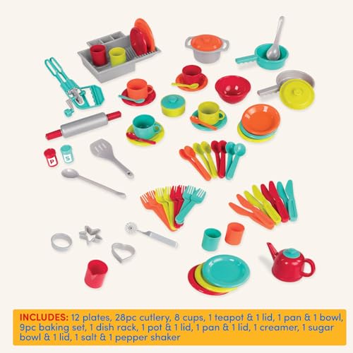 – Toy Kitchen Set – 71Pc Pretend Cooking Accessories – 4 Table Settings &amp; Cutlery – Dishwasher Safe &amp; Worry-Free – 2 Years + – Deluxe Kitchen Playset