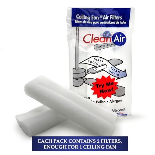 Ceiling Fan Blade Air Filter - Dust &amp; Allergen Catcher - Easy-Attach - Blade Filters for Any Fan Size - Reduce Airborne Particles - Made in USA (1 Pack w/ 2 Filters)
