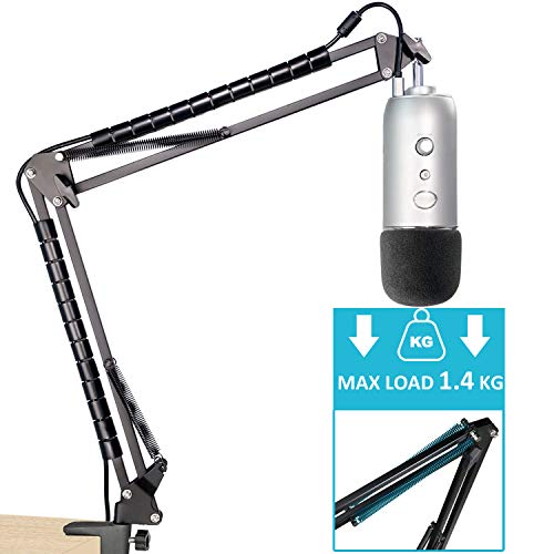 Blue Yeti Microphone Boom Arm Stand with Yeti Microphone Pop Filter, Compatible with Blue Yeti Mic, Blue Yeti X USB Microphone with Cable Sleeve
