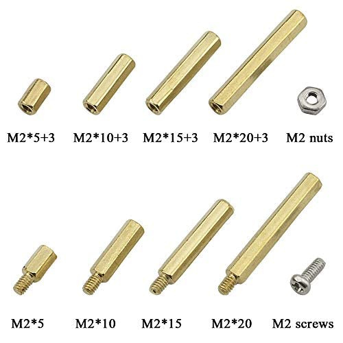 320PCS M2 Brass Male-Female/Female-Female Hex Brass Spacer Standoff Screw Nut Assortment Kit and Stainless Steel Screw Nut Set (Brass M2)