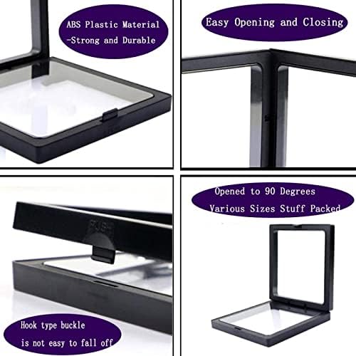 5 Pcs 3D Floating Frame Display Holder with Stands, Thin Film Jewelry Storage Box Coin Display Case, PE Suspension Frames Container for Medallions Stamps Chip Pin Butterfly Specimens (2.5 x 2.5in)