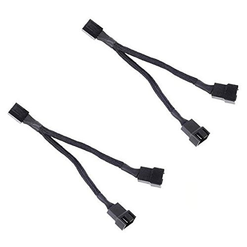All Black Sleeved PWM Fan Splitter Cable 1 to 2 Converter, 2 Pack