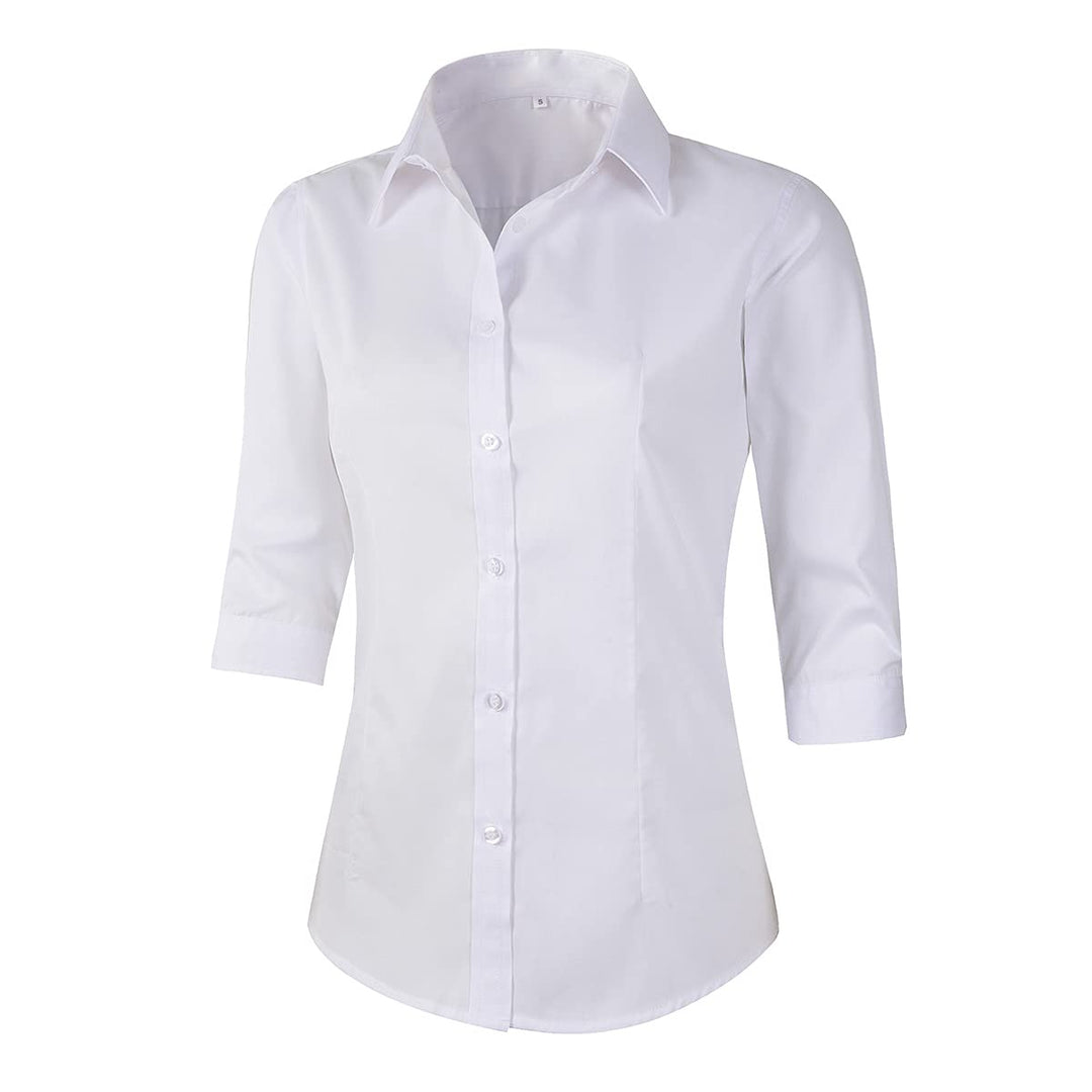 Beninos Women's 3/4 Sleeve Formal Work Wear White Button Down Shirt (226 White S)