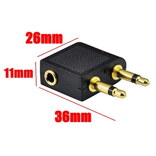 Airplane Headphone Adapter, 3.5mm Airplane Adapter for Headphones, Golden Plated Airline Headphone Adapter for in-Flight Entertainment System, 2 Pack