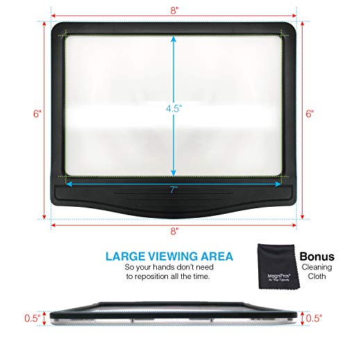 MagniPros 3X Large Ultra Bright LED Page Magnifier- 12 Anti-Glare Dimmable LEDs, Provide More Evenly Lit Viewing Area, Relieve Eye Strain|for Reading Small Prints & Low Vision