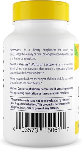 Lycopene 15 mg (Natural, Non-GMO, Gluten Free, Skin Support, Prostate Support), 60 Softgels