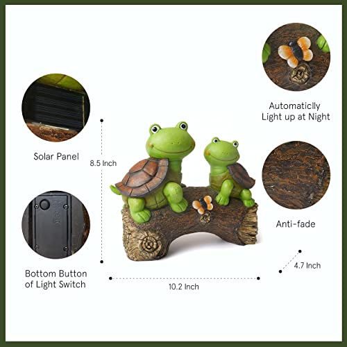 10 Garden Statue Turtles Figurine-Cute Frog Face Turtles Resin Statue with Solar Lights, Outdoor Fall Gnomes Decorations for Yard Lawn Ornaments, Garden Gifts for Mom