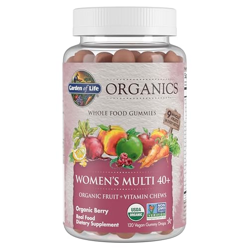 Organics Women 40+ Gummy Vitamins - Berry - Certified Organic, Non-GMO, Vegan, Kosher Complete Multi - Methyl B12, C & D3 - Gluten, Soy & Dairy Free, 120 Real Fruit Gummies