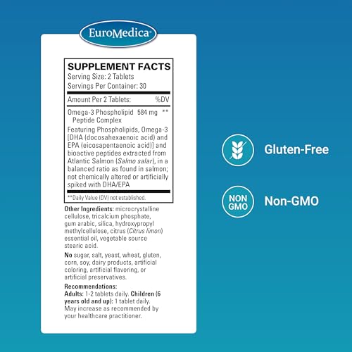 EurOmega-3 - Dietary Supplement with EPA & DHA - Omega-3 Tablets for Brain & Heart Health Support - Nutritional Supplement with Essential Fatty Acids & Peptides - 60 Tablets
