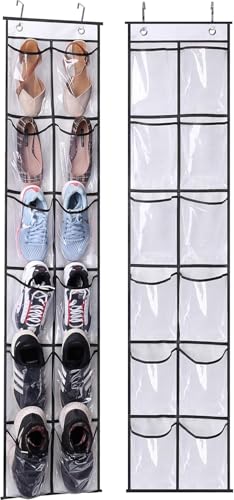 Over The Narrow Door Shoe Organizer with 12 Crystal Pockets Hanging Closet Door (2 Packs, White)