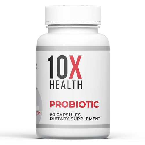 10X Health Probiotics - Immune Support Supplement &amp; Probiotics for Digestive Health w/Lactobacillus Acidophilus, Rhamnosus &amp; Bifidobacterium Longum, Dietary Supplements w/Essential Enzymes (60 Caps)