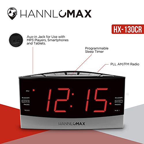 HANNLOMAX HX-130CR Alarm Clock Radio, PLL AM/FM Radio, 
