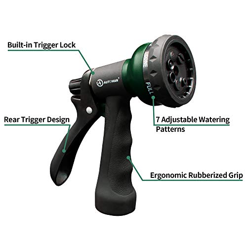 -Garden-Hose-Nozzle, ABS Water Spray Nozzle with 7 Adjustable Watering Patterns, Slip Resistant for Watering Plants, Lawn&amp; Garden, Washing Cars, Cleaning, Showering Pets &amp; Outdoor Fun.