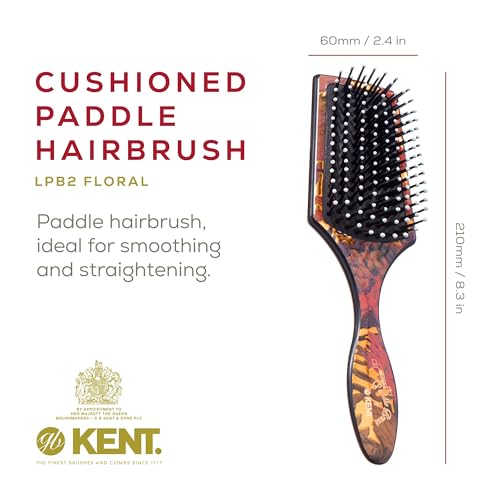 Kent LPB2 8.25 Small Square Paddle Cushioned Wet Dry Pro Hair Brush. Grooming, Detangling, & Smoothing Floral Print. Best Flat Everyday Men Women Brush For Curly, Thick or Thin Hair and Wigs