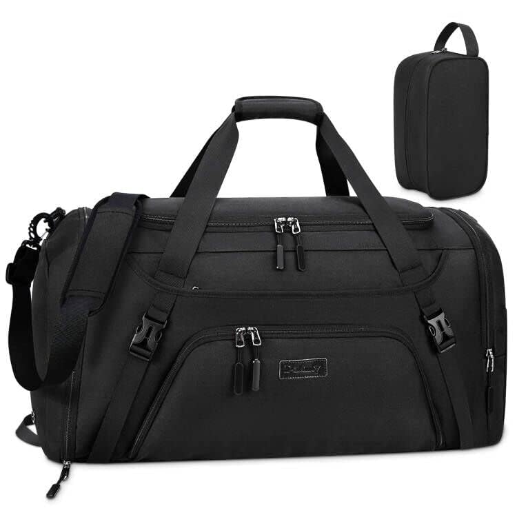 Gym Duffle Bag for Women Men 40L Waterproof Sports Bags Travel Duffel with Shoe Compartment,Wet Pocket Large Weekender Overnight Toiletry Bag,Black