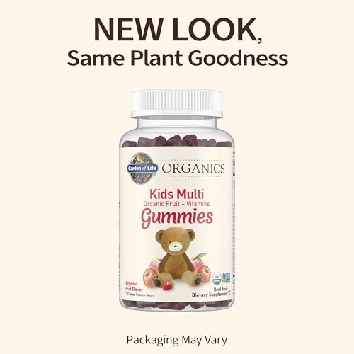 Organics Kids Gummy Vitamins - Fruit - Certified Organic, Non-GMO &amp; Vegan Complete Children&#39;s Multi - B12, C &amp; D3 - Gluten, Soy &amp; Dairy Free, 120 Real Fruit Chew Gummies