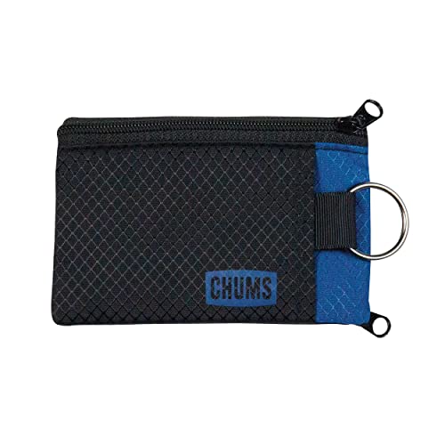 Surfshorts Wallet - Lightweight Zippered Minimalist Wallet with Clear ID Window - Water Resistant with Key Ring (Black/Blue),One-size,18401127