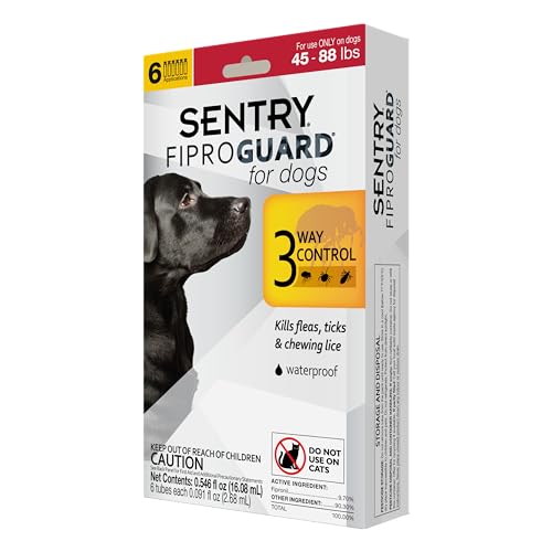 SENTRY for Dogs, Flea and Tick Prevention for Dogs (45-88 Pounds), Includes 6 Month Supply of Topical Flea Treatments