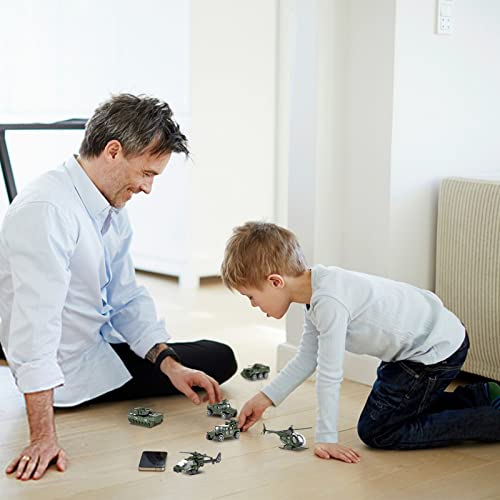 Diecast Military Vehicles, 6 Pack Army Toys Assorted Alloy Metal Model Cars Tank,Helicopter,Panzer,Anti-Air Vehicle Playsets Gift for Boys Kids Age 6 7 8 9 10