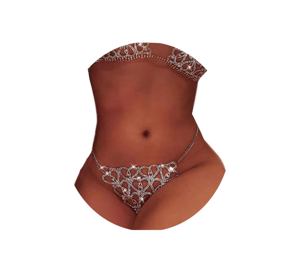 Women Rhinestone Underwear Body Chain Crystal Belly Waist Chain Shinny Mini Thong Night Jewelry Sparkly Panties