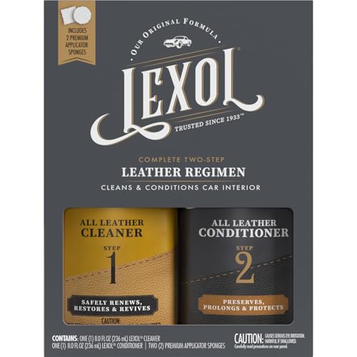 All Leather Cleaner and Conditioner Kit for Car Seats and Interiors, Couches and Furniture, Shoes and Boots, Baseball Gloves and Horse Saddles, Two 8 oz Bottles and Two Sponges