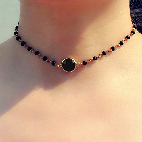 Boho Choker Beaded Choker Necklace Delicate Crystal Necklace Gold Filled Jewelry Simple Choker (Green)