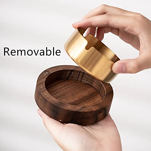 Wooden Ash Tray with Lid, Cute Ashtray for Cigarette Outdoor Patio, Ash Collection Tray with a Removable Stainless Steel Inner Liner for Home,Office,Indoor,Parties