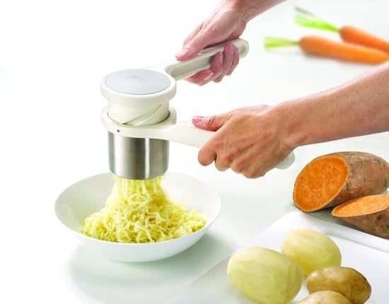 Helix Potato Ricer Masher Ergonomic Twist-Action Hand Manual Stainless Steel For Mashed Potato, White, 22