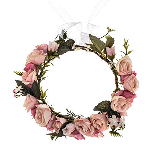 Adjustable Flower Crown Floral Headpiece Floral Crown Wedding Festivals Photo Props (baby pink)