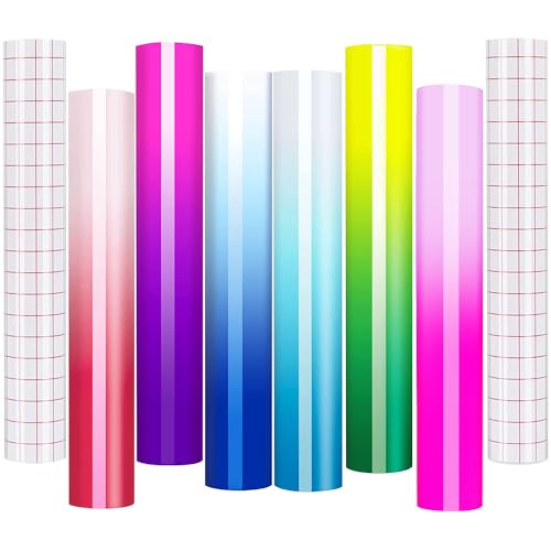 HTVRONT Color Changing Vinyl Permanent Adhesive for Cricut,8 Pack Cold Bundle 6 Colors-12 x 10 Sheets +2 Transfer Sensitive Tape