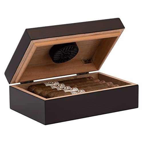 Traveler 10 Mahogany Travel Humidor for 10 Cigars, SureSeal Lid Technology, 1 Round Humidifier, Mahogany Finish