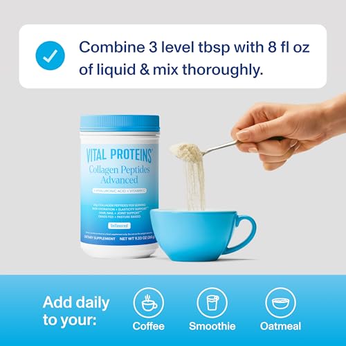Collagen Peptides Powder Advanced with Hyaluronic Acid &amp; Vitamin C, Collagen Supplements, Unflavored, 13 Servings