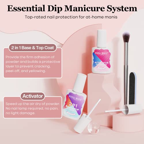 Modelones 12Pcs Dip Powder Nail Kit Starter, 6 Colors Nude Pink Glitter Neutral Skin Dipping Powder Liquid Set with 15ml 2 in 1 Base &amp; Top Coat Activator for Nail Art Beginner Manicure DIY Salon Gift