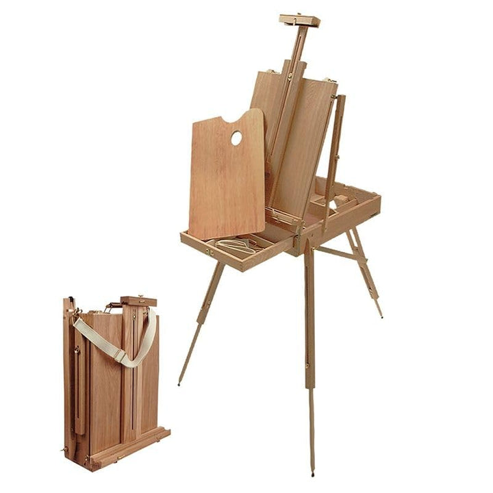Monet Wooden French Easel with Linen Shoulder Carry Strap - Portable Lightweight Art Easel with Storage for Adults - Ideal for Drawing,Painting - Supports Canvas up to 32