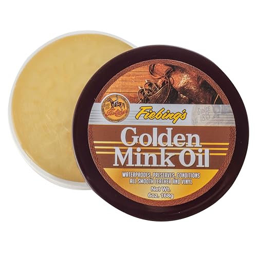 Fiebing&#39;s Golden Mink Oil for Leather Boots (6 oz) - Leather Cleaner &amp; Conditioner - Waterproof, Preserve, Soften All Smooth Leathercraft &amp; Vinyl - Prevents Salt Stains - Use On Couch, Shoe, Purse