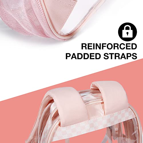 Clear Backpack Mini Transparent Backpack Stadium Approved See Through Backpack for Work, Festivals, Sport Event, Pink