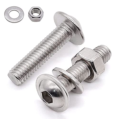 Glvaner (50 Sets) M4-0.7 x 10mm Flanged Washer Button Head Socket Cap Screws & Hex Nuts & Flat Washers, 18/8 Stainless Steel 304, Fully Threaded, Machine Coarse Thread, No Coating, Plain Finish