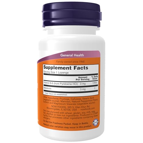 NOW Foods Supplements, Melatonin 3 mg, Free Radical Scavenger*, Healthy Sleep Cycle*, 180 Chewable Lozenges